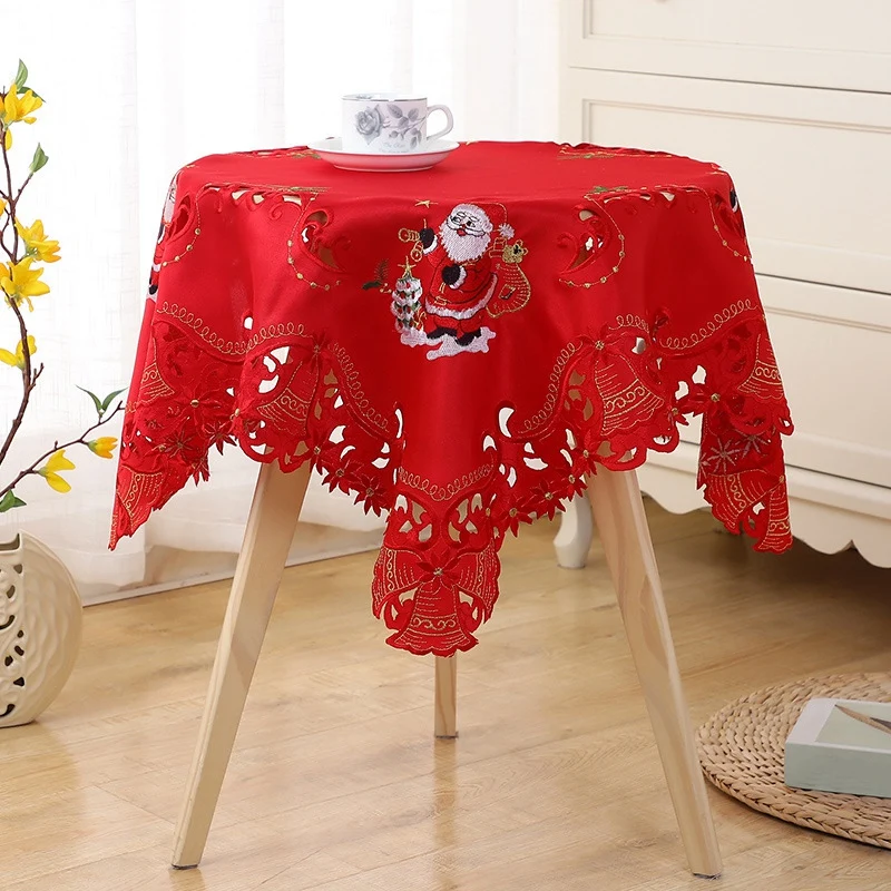 Christmas Embroidered Table Cloth Hollow-Out Round Table Linen for Restaurant Dinning Xams Party Banquet Events 33 Inch