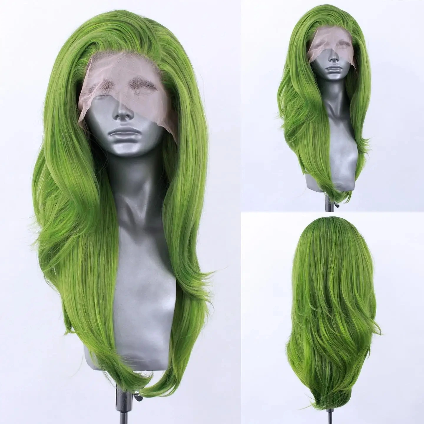 Green Blonde Color Glueless Synthetic Hair Lace Front Wig For Black Women High Temperature Fiber  Hairline Cosplay