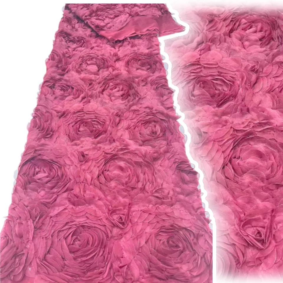 3D Large Rose Embroidered Lace Fabric, Discoloration Flower Children's Applique Clothing, 5 Yard Party Sewing Dresses TP1579