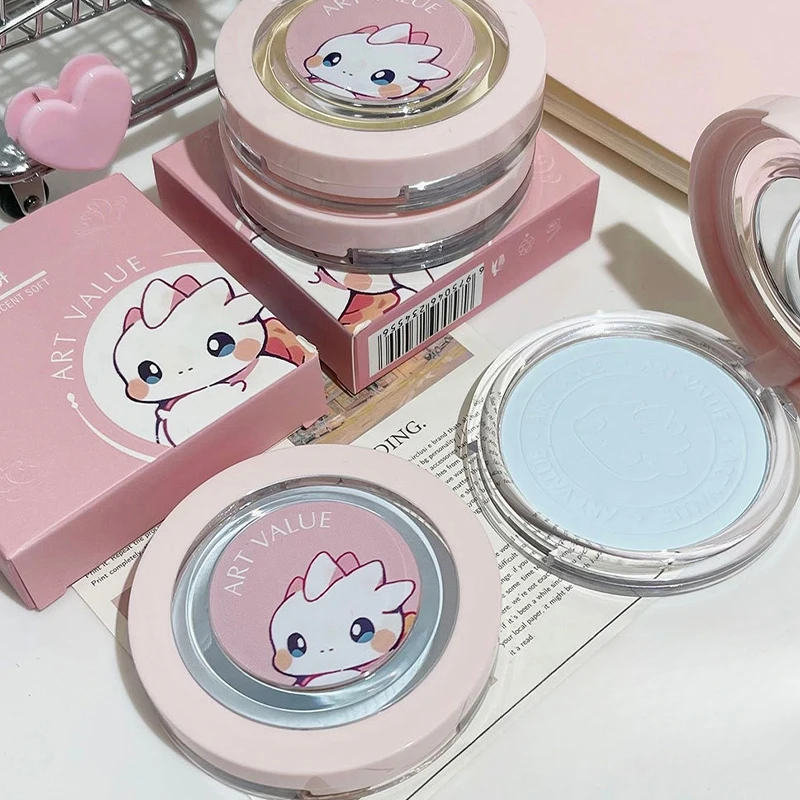 Blue Setting Powder Oil Control Makeup Setting Brightening Skin Tone Setting Powder with Mirror Compact Portable Makeup Powder