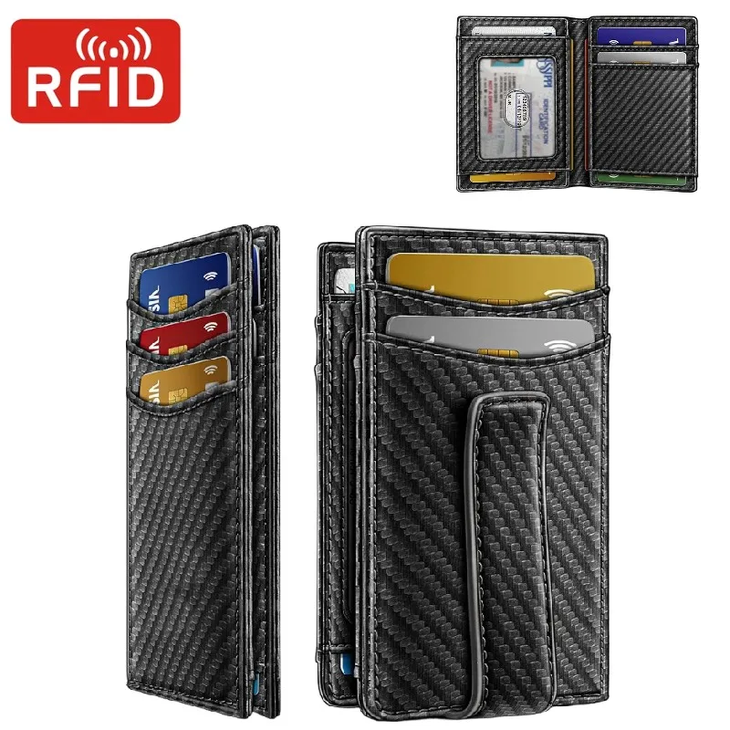 

Держатель для кредитных карт из углеродного волокна, держатели для удостоверений личности, тонкий RFID, противоугонная щетка, минималистичный кошелек, зажимы для денег, многофункциональные