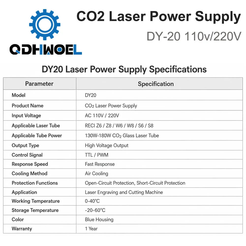 DY20 CO2 Laser Power Supply for RECI Z6 Z8 W6 W8 S6 S8 Laser Tube Engraving Cutting Machine 110V 220V