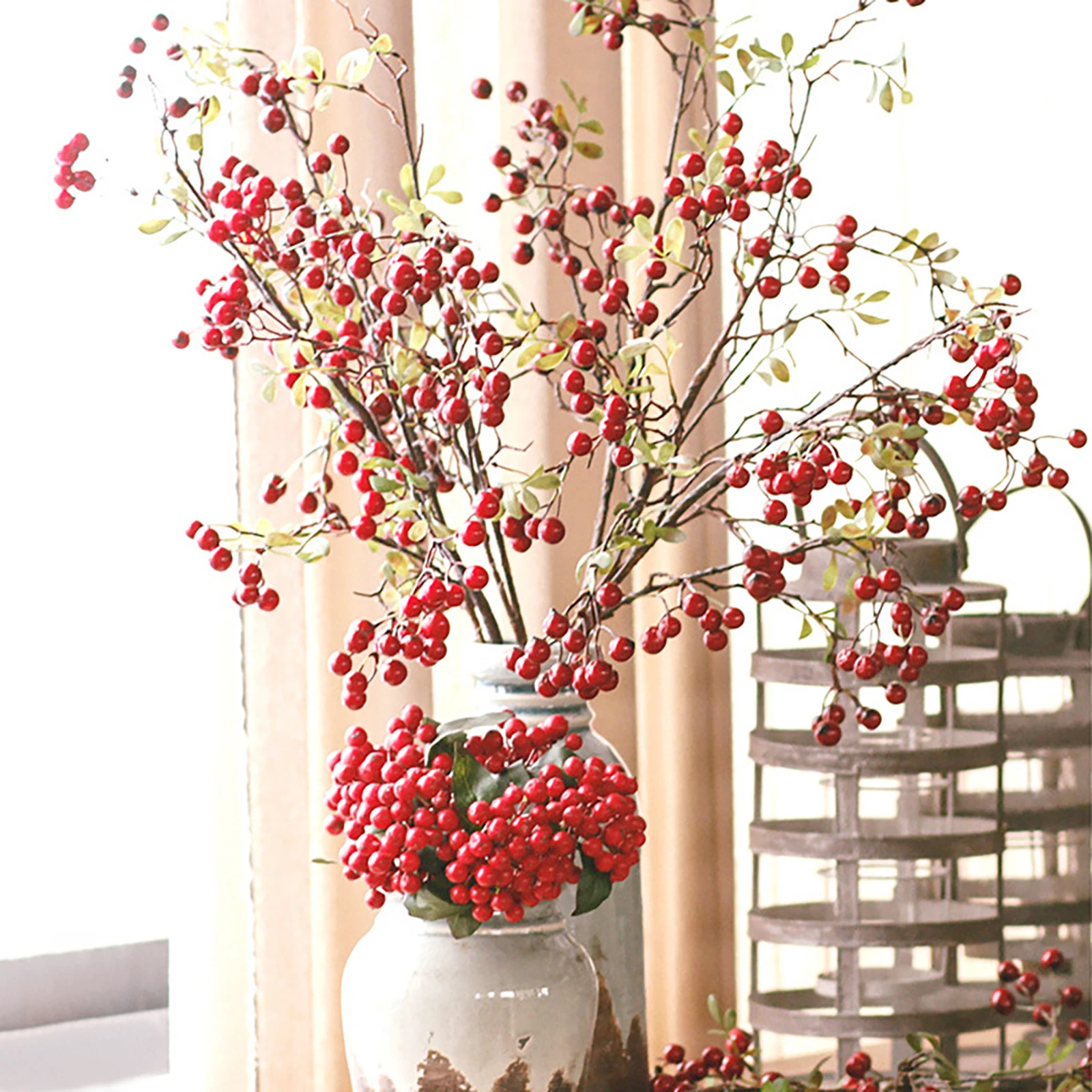 Mini Holly Fruits Plant Branches, Simulação Berries Estacas, Decorações de Natal, DIY Festival Decorações