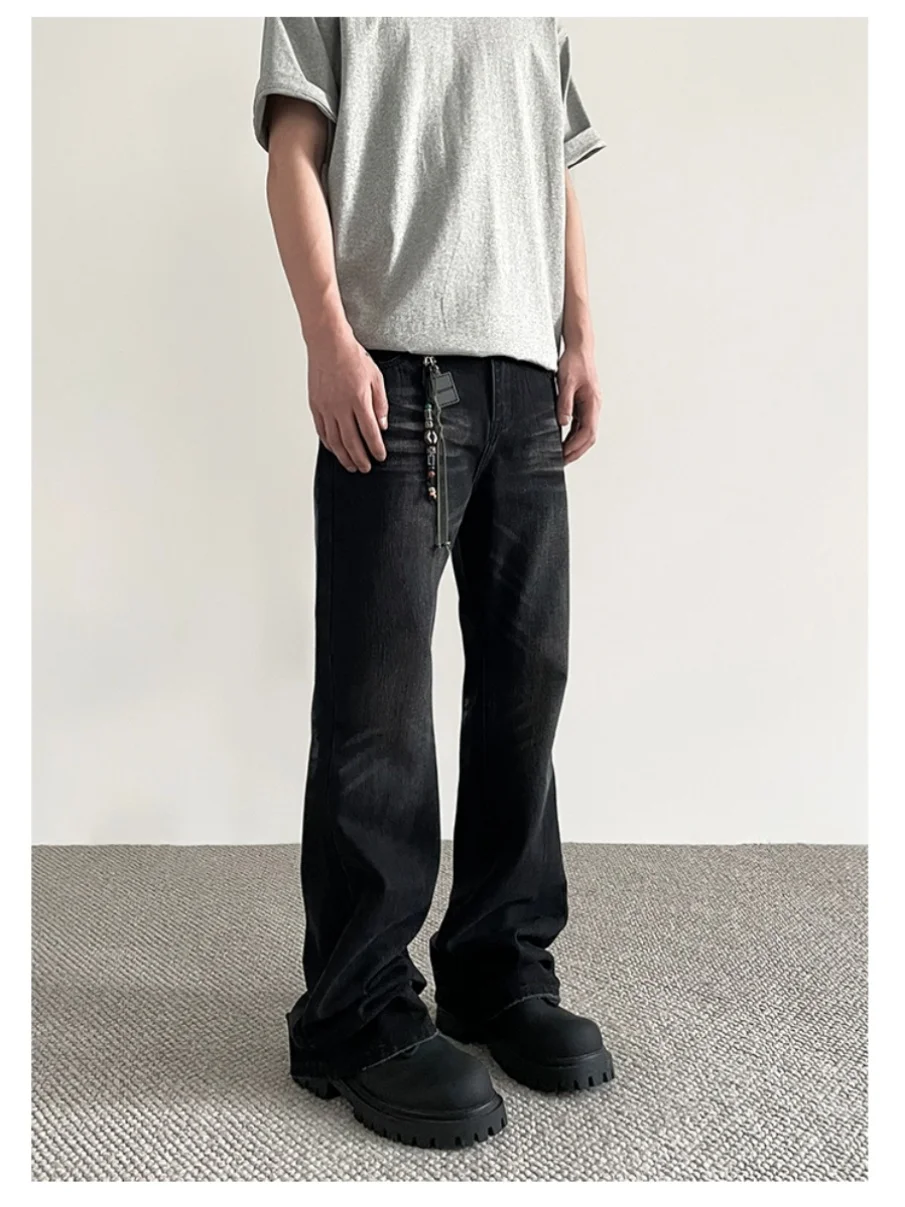 

Waed adual Bell Bot High Waist Men's Jeans Vintage American Retro Cleanfit Tapered Street Sle Height Enhancing