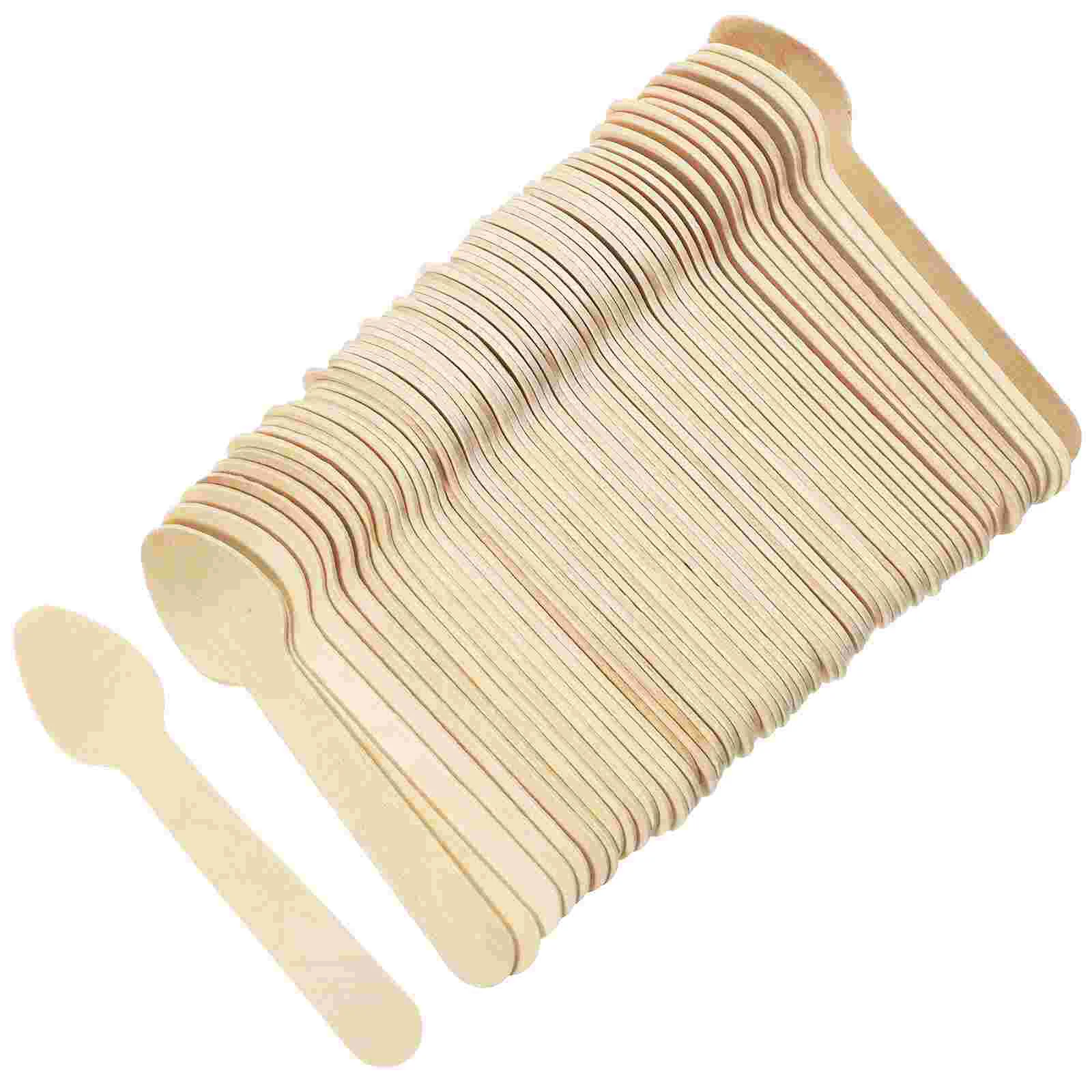 100 Pcs Cake Dessert Wooden Spoon Small Frosted Stirring Spoons Tasting Ice Cream