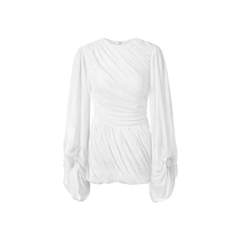 Euro-amerikanisches Damen-Kleid, sexy, modisch, lässig, schick, elegant, einfarbig, plissiert, langärmelig, Laternenärmel