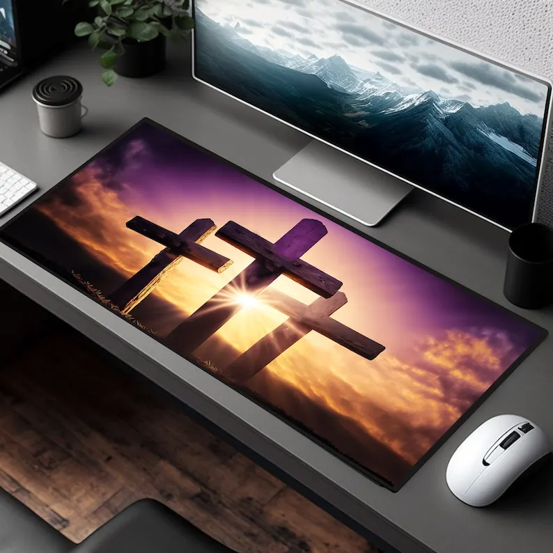 At The Cross Christian Desk Mat,Bible Mouse Pad,Christianity Mousepad,Extra Large Bible Desk Pad,XXL Keyboard Mat,Large Desk Mat