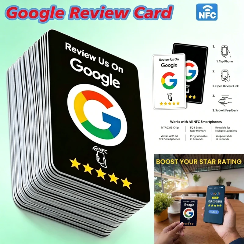 1-200Pcs Black Premium/. Wear‑Resistant Matte Finish Reusable Google Review Tap NFC Card Programmable NFC Tap Card User‑Friendly