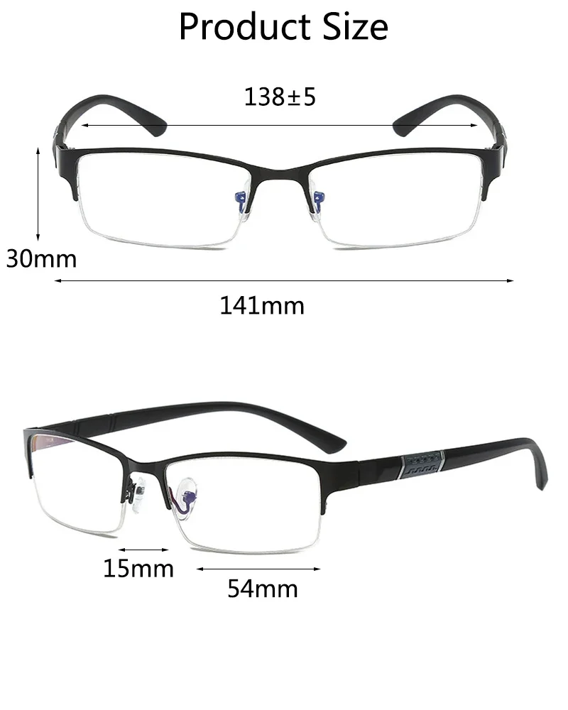TR90 Business Lesebrille Männer Halb Rahmen Anti-strahlung Presbyopie Brillen Frühling Bein Brillen 0 + 1,0 + 1,5 + 2,0 + 2,5 + 3,0 + 3,5 – Detail 7
