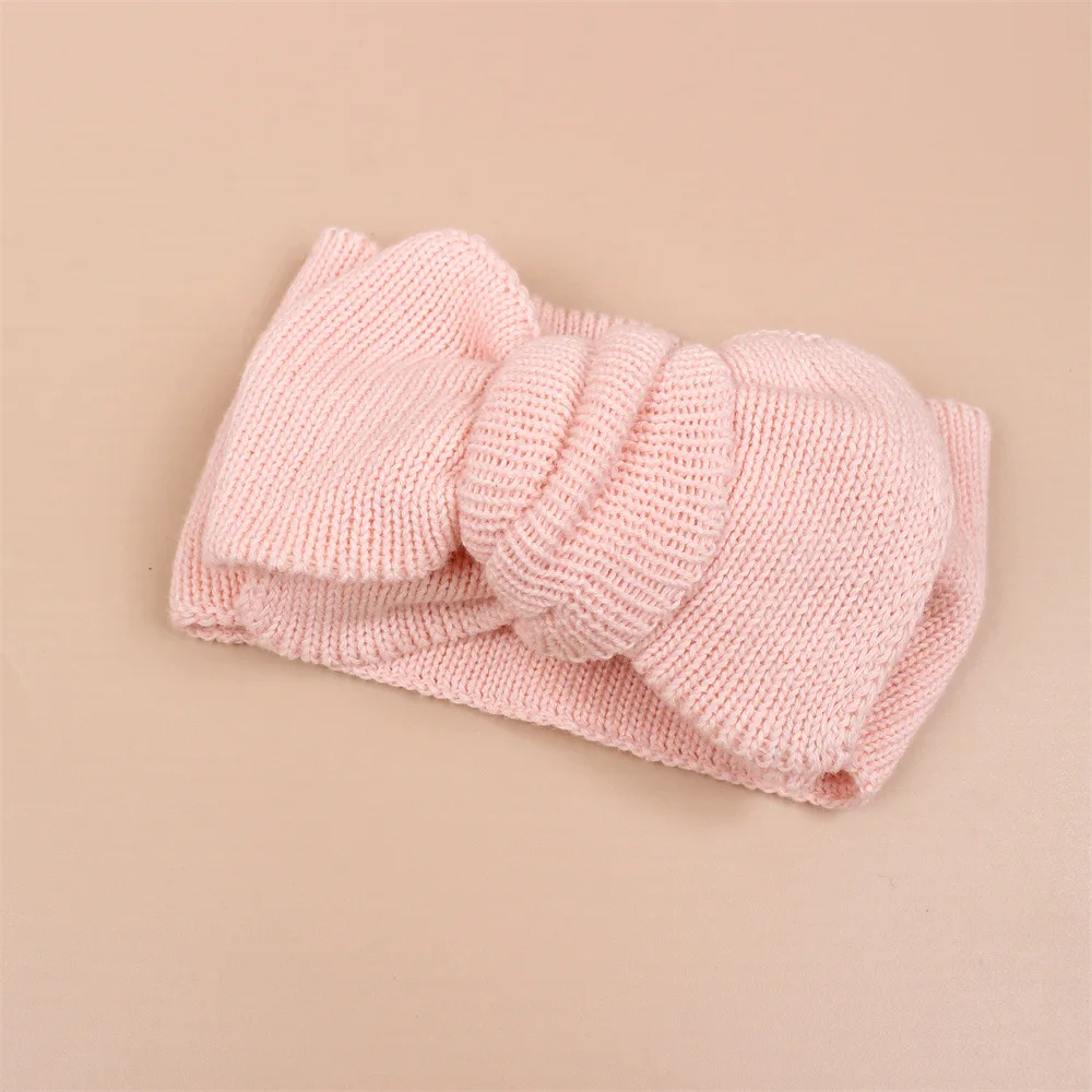 New trend Baby Headbands Double Bows Popular Cotton Knitted Chunky Oversized Topknot Head Wraps Kids Woolen Hair Bands