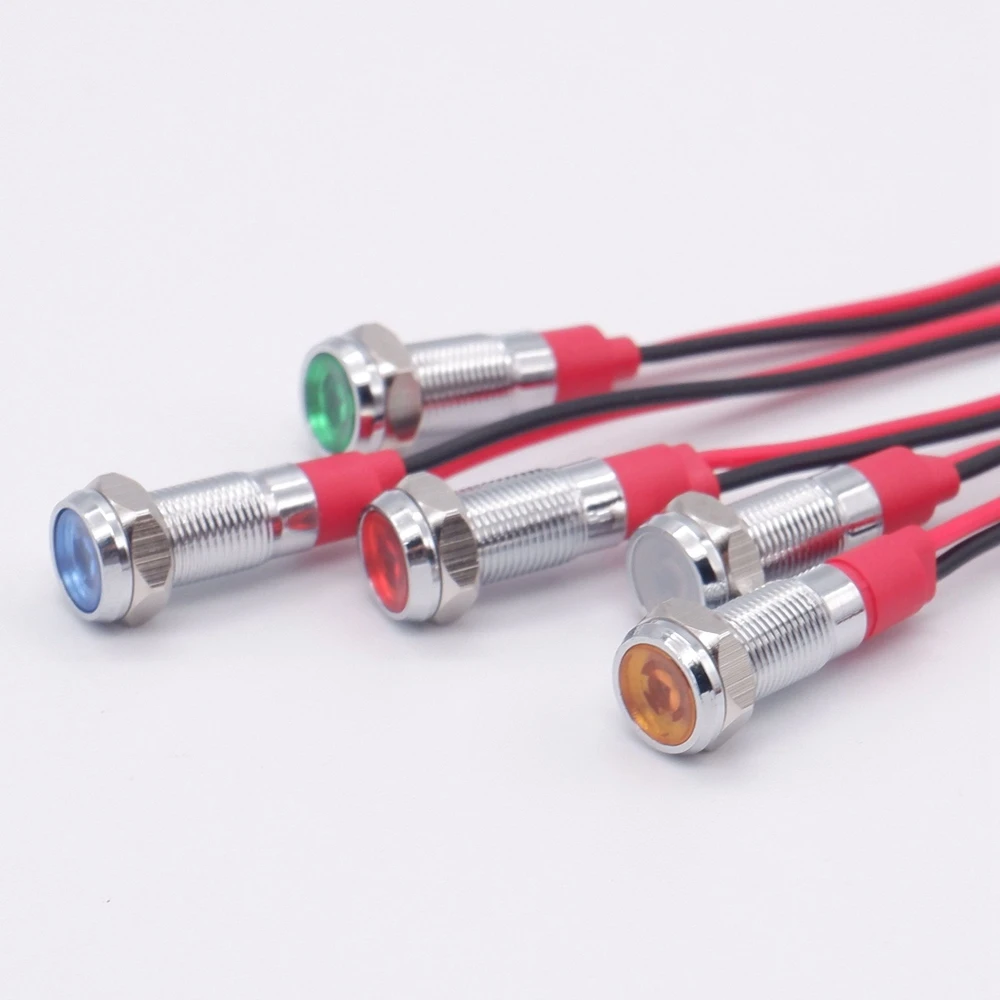 1PC 6mm LED Metal Indicator Light Pilot Warning Signal Lamp Mini 6V 5V12V 24V 220v with Wire Red Orange Blue Green White