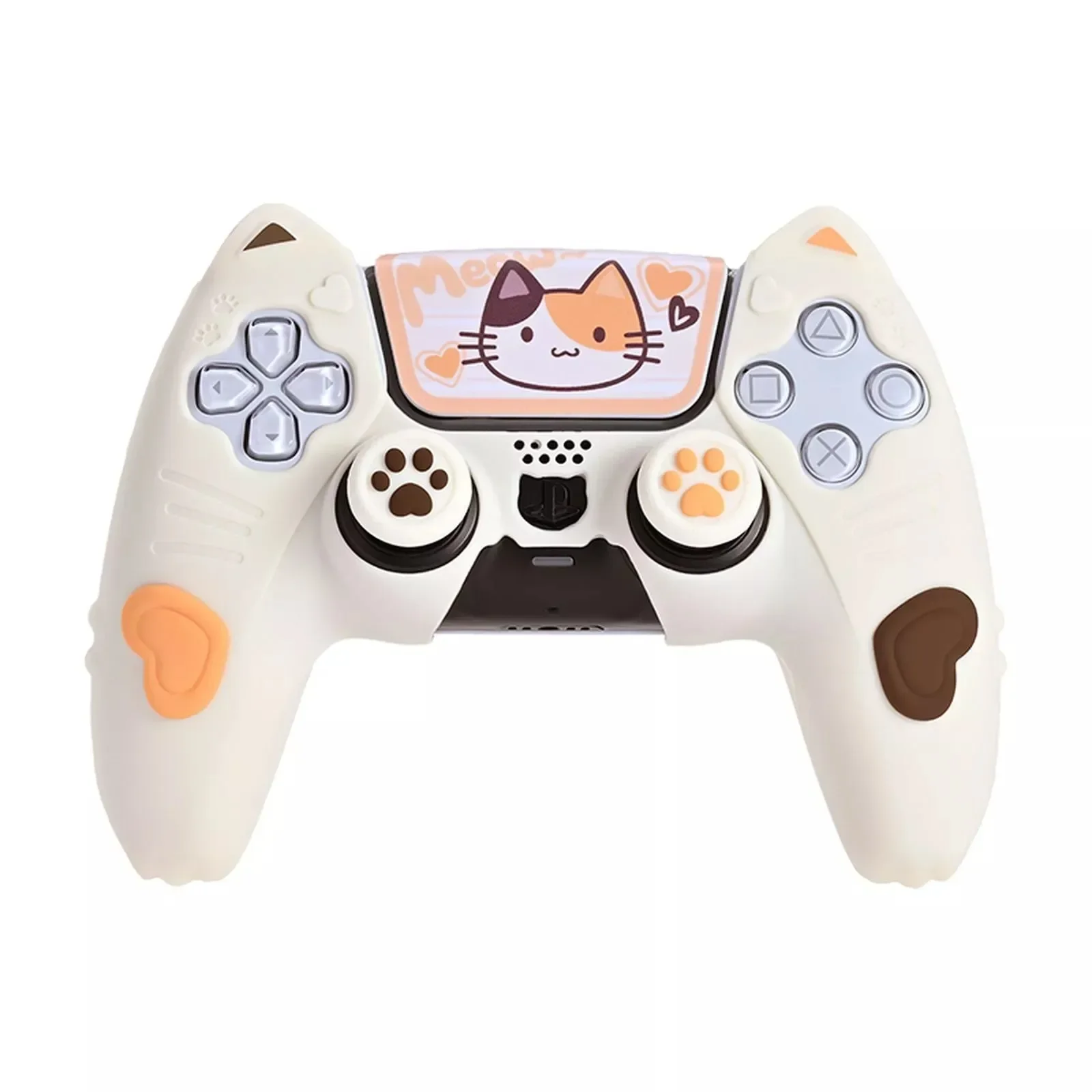 GeekShare Calico Cat Silicone Protective Cover Case for PS5 Wireless Controller, with 2Pcs Thumb Grip Caps and 2 Stickers