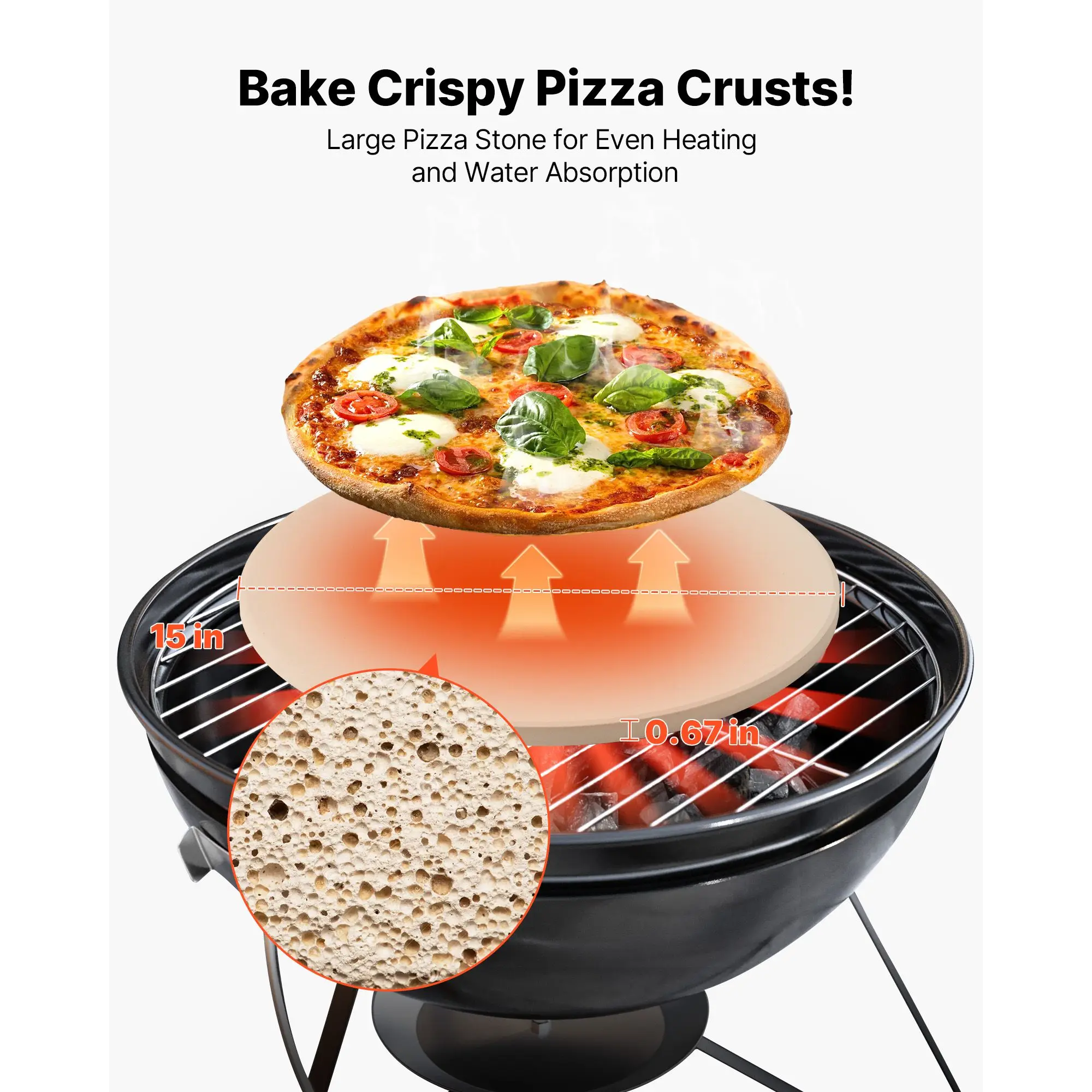 Pizza Stone, 15 in Round Pizza Stone, 0.67 in Large Cordierite Baking-Stone with Metal Peel, Scrape, 1450Fahrenheit Heat-Resistant Cooking Stones, for Kitchen Oven, Baking Pizzas, BBQ Grilling