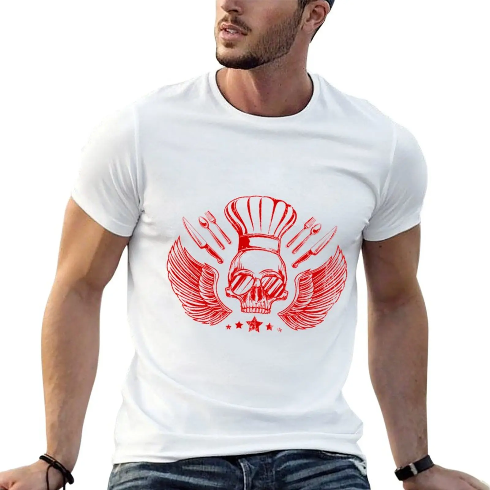 Cooking Skull T-Shirt Trendy Pattern T-Shirt for Men