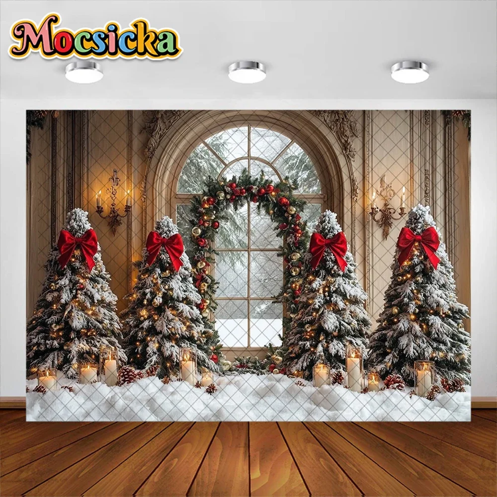 Mocsicka fondo de fotografía, suministros de decoración de corona de ventana de habitación de Navidad, de vacaciones para adultos y niños telón de fondo, accesorios de estudio