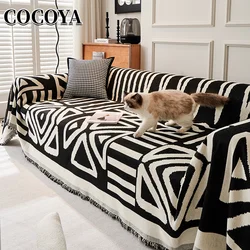 Nordic Style Chenille Sofa Towel Tassels Boho Geometric Patterns Sofa Cover for Living Room Casual Slip Covers Blankets for Beds