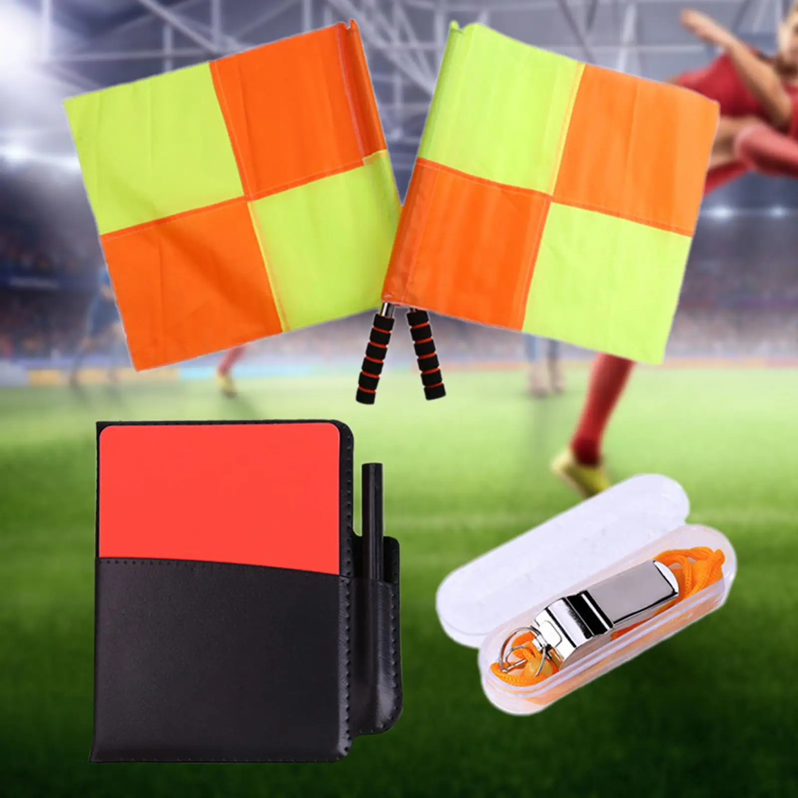 Soccer Referee Flag Set, Accessories for Soccer Match Compact Referee Whistle Referee Accessories Set for Competition Soccer