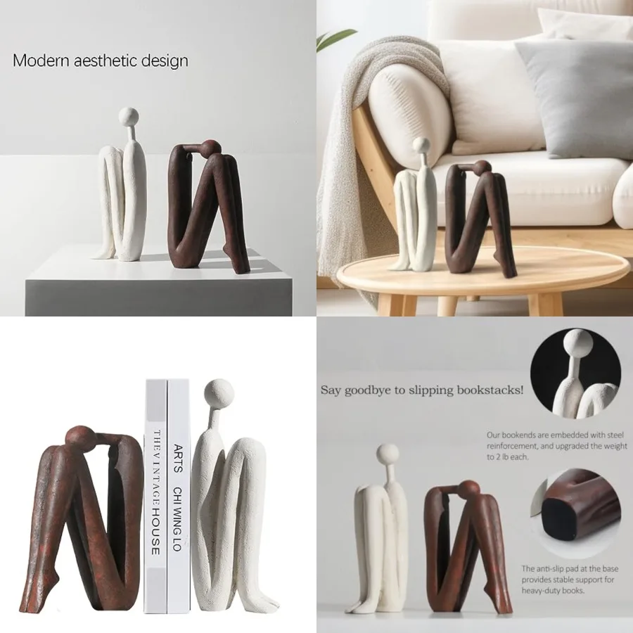 

Decorative Bookends for Heavy Books, Thinker Statue Book Holders for Shelves and Office Desk, Abstract Decor Aesthetic Book End