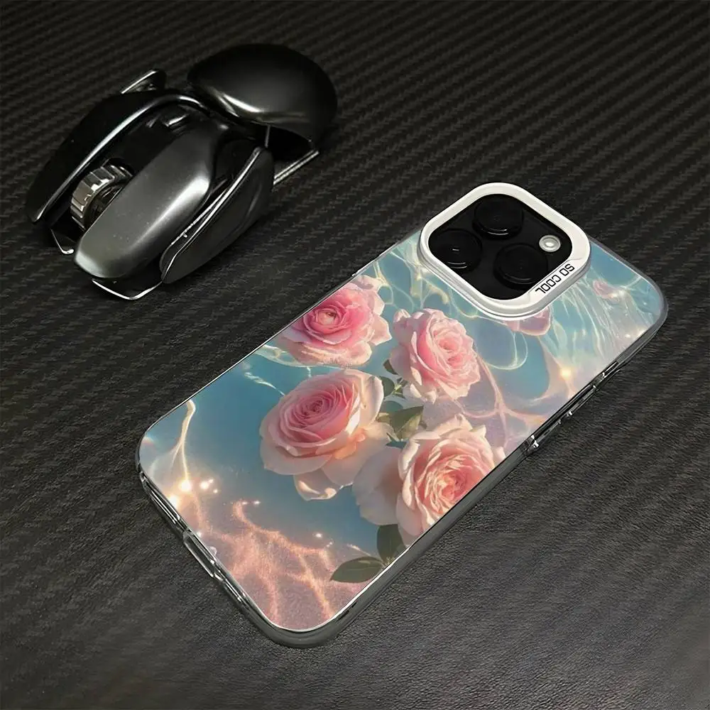 Pink Rose In Water Handyhülle für iPhone 16,15,14,13,12,11, Mini, Pro, MAX, weiß, matt, stoßfest