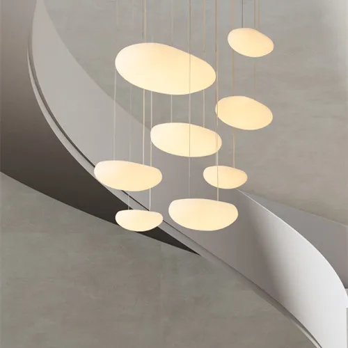 Modern Stairs Smart Led Dimmable Chandelier Cobblestone PE Shades Hanging Chandelier Light Decor Led Indoor Lighting Fixtures