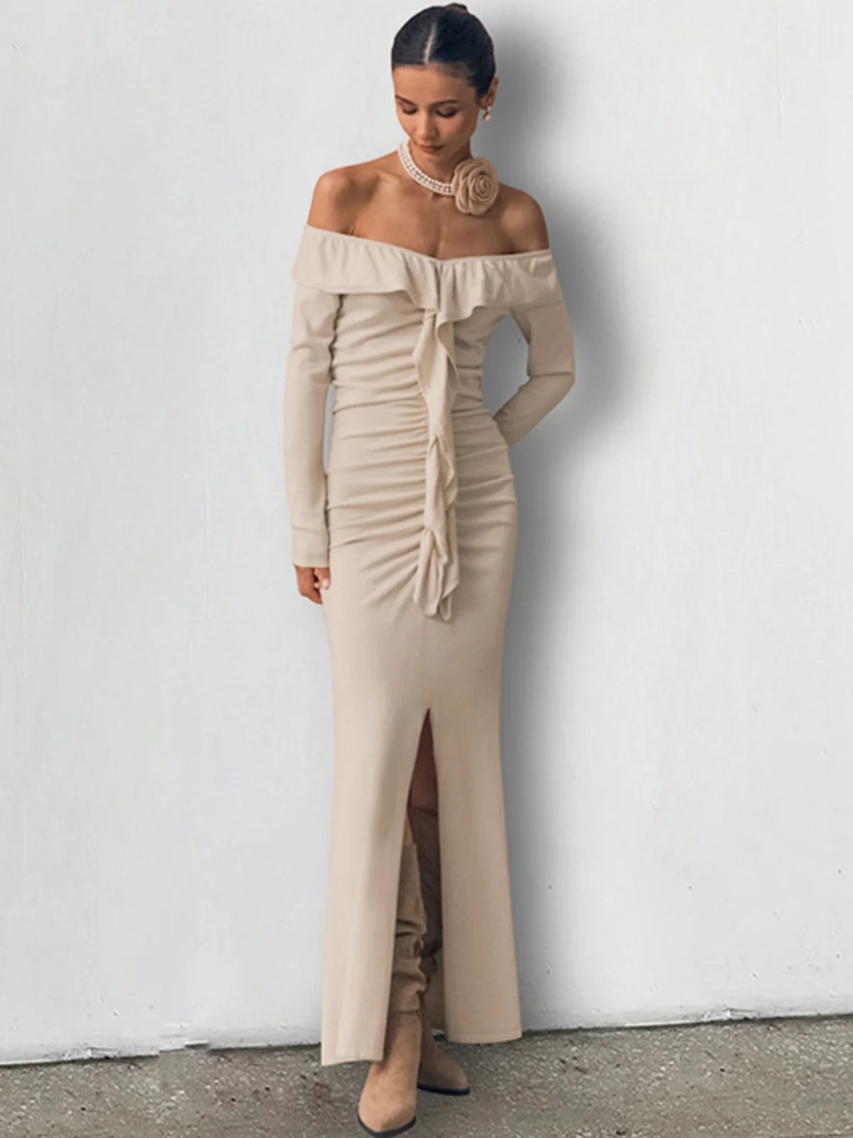 

Ele, элитное женское платье на одно плечо с бретельками, облегающее платье из тюля с подолом, длинное сексуальное платье Sli, весна-осень