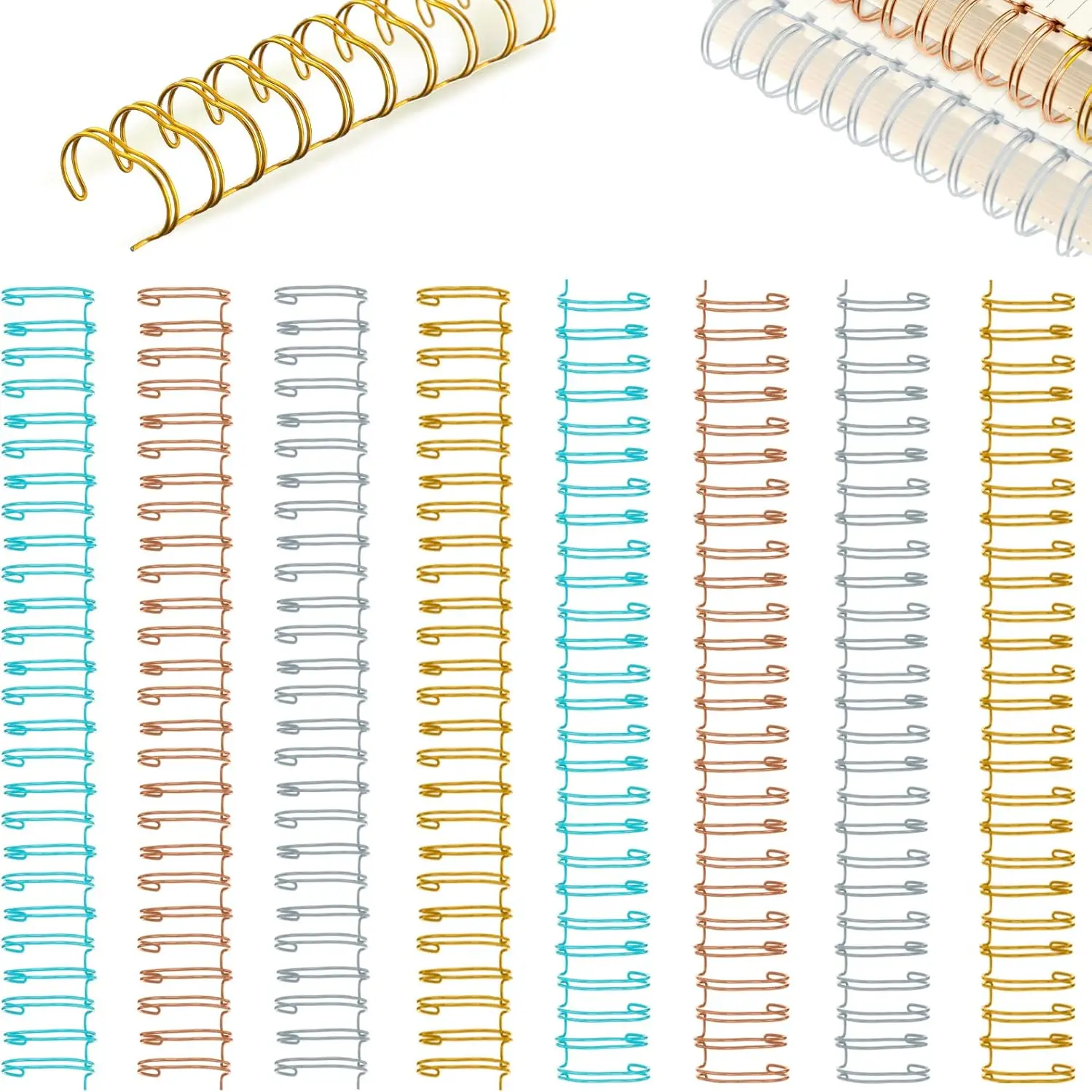 24 Pcs Cinch Wire Binding Wire Twin Binding Spines Twin Loop Spines Double Ring Coil for Document Notebook File Making(9/16 Inch,Fresh Colors)