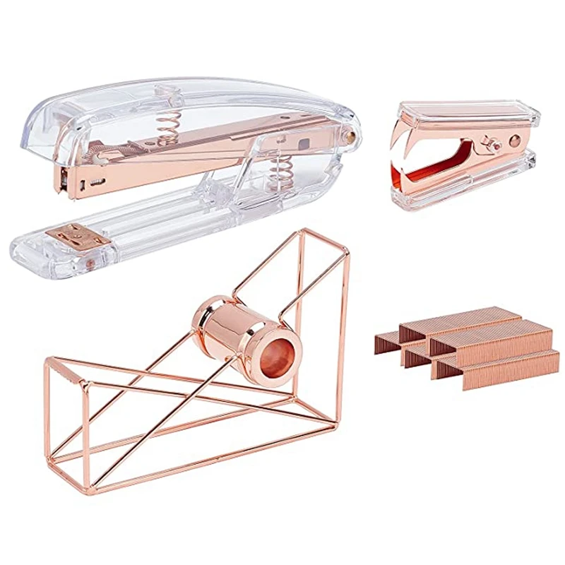 Desk Accessories 4 Kit, Office Supplies Set, Tape Dispenser, Staple Remover, And Staple Set With Brass 24/6 Standard