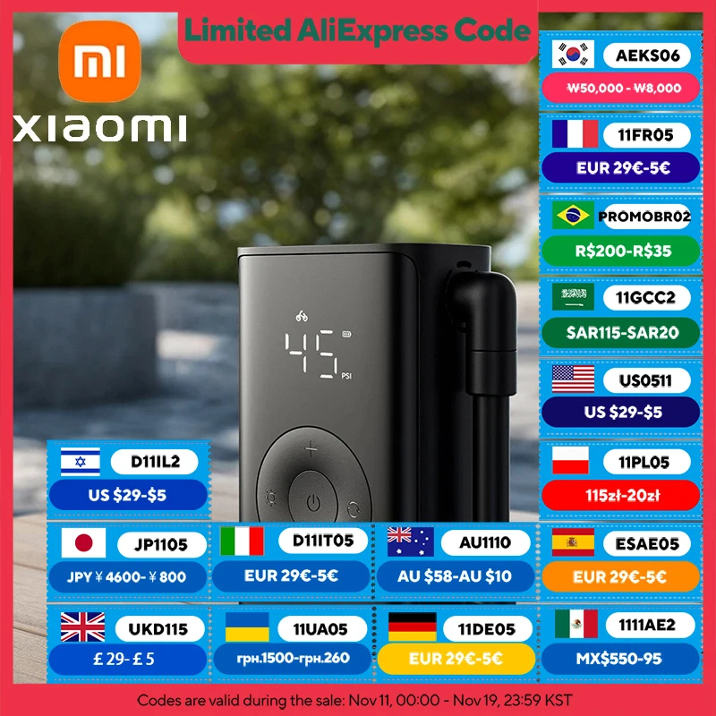 2025 nueva bomba de aire portátil XIAOMI MIJIA, bomba infladora eléctrica, 240g 150PSI, detección de presión de neumáticos, iluminación integrada, pantalla LED