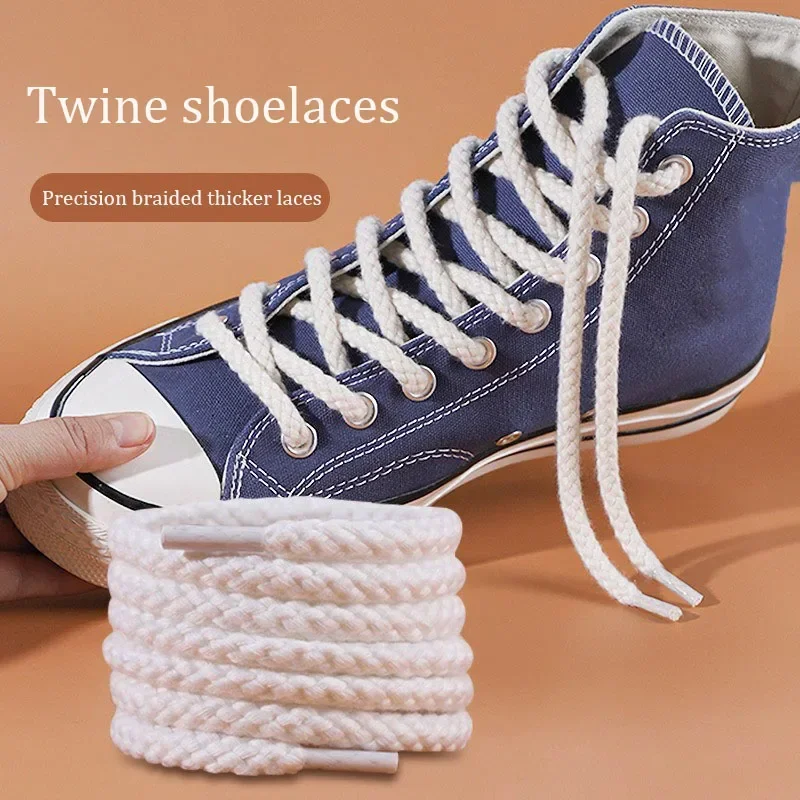 New Classic Cotton Hemp Rope Round Shoelaces 6.9mm Bold Cashew Flower Shoe Laces Weave Canvas Shoelace for Casual Sneakers AF1
