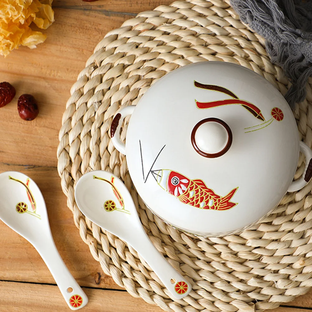 

Ceramic Soup Bowl Stewing Pot Covered Patterned Household Kitchen Tableware for Soup Edible Bird's Nest Gift