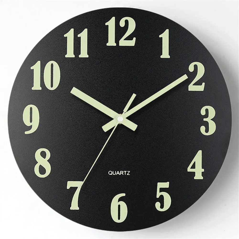 Silent Glow Wall Clock 12 Inch Wood Decorative Analog Timepiece Night Vision Luminous Numbers Modern Bedroom Kitchen