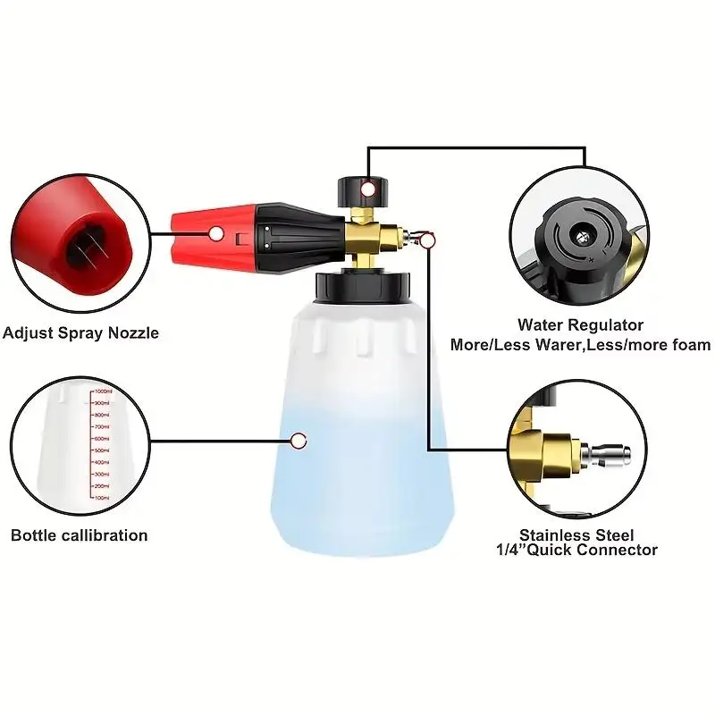 Home Car Washing Graffiti Pressure Gun Kit, Foam Pot, Nozzles, Karcher Adapter and M22-15 Convert Connector