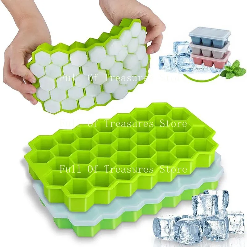 37 Cavity Honeycomb Ice Cube Maker Reusable Trays Silicone Ice Cube Mold BPA Free Ice Mould with Removable Lids