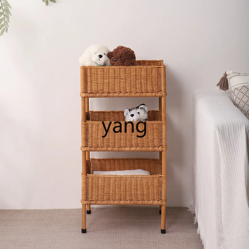 

Yjq living room snacks toy storage rack handmade storage bedroom rattan multi-layer floor widening large capacity