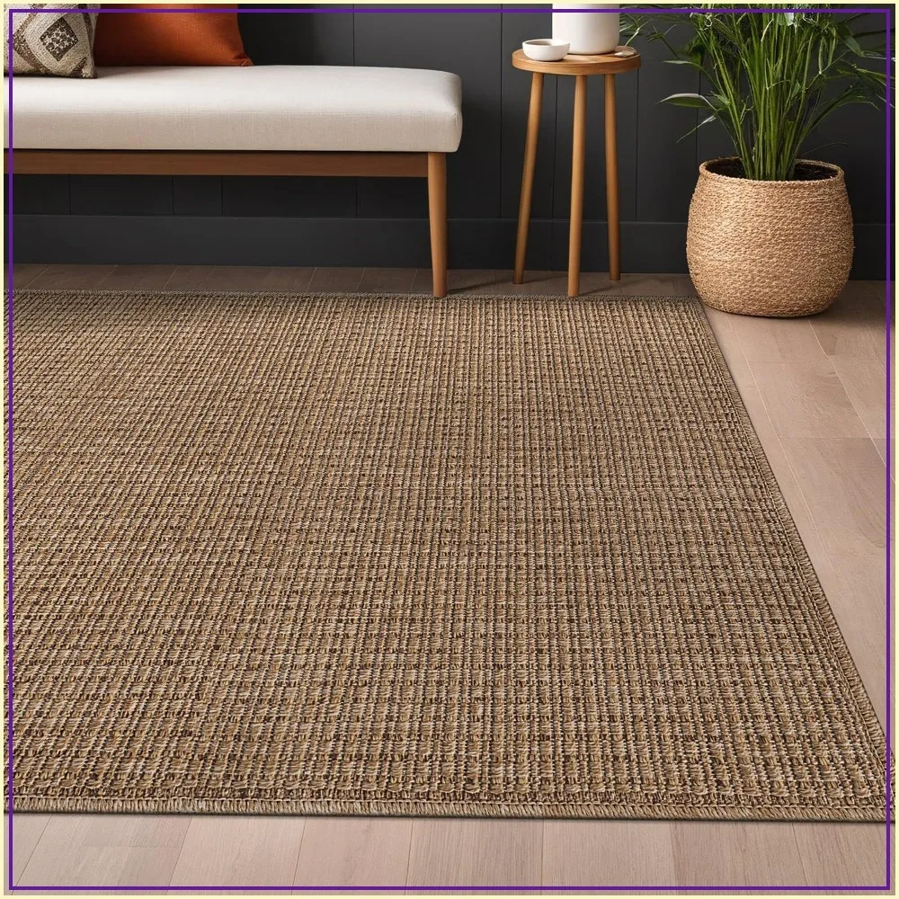 Natural Jute Area Rug 8x10 Solid Washable Indoor Outdoor for Living Dining Patio Office