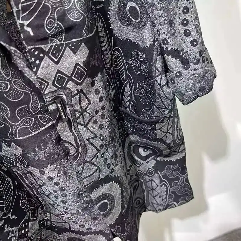 WVGA Spring Summer New Man Tide High Street Fashion Irregular Printed Shirts Niche Chic Casual Three Quarter Sleeves Shirt W7720