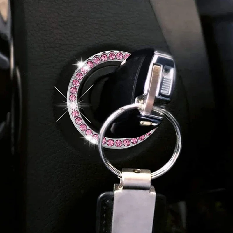 Car Ignition Key Ring Diamond Rhinestone Stickers for Auto Motorcycle Styling Bling Decoration Key Circle Button Car Accessories