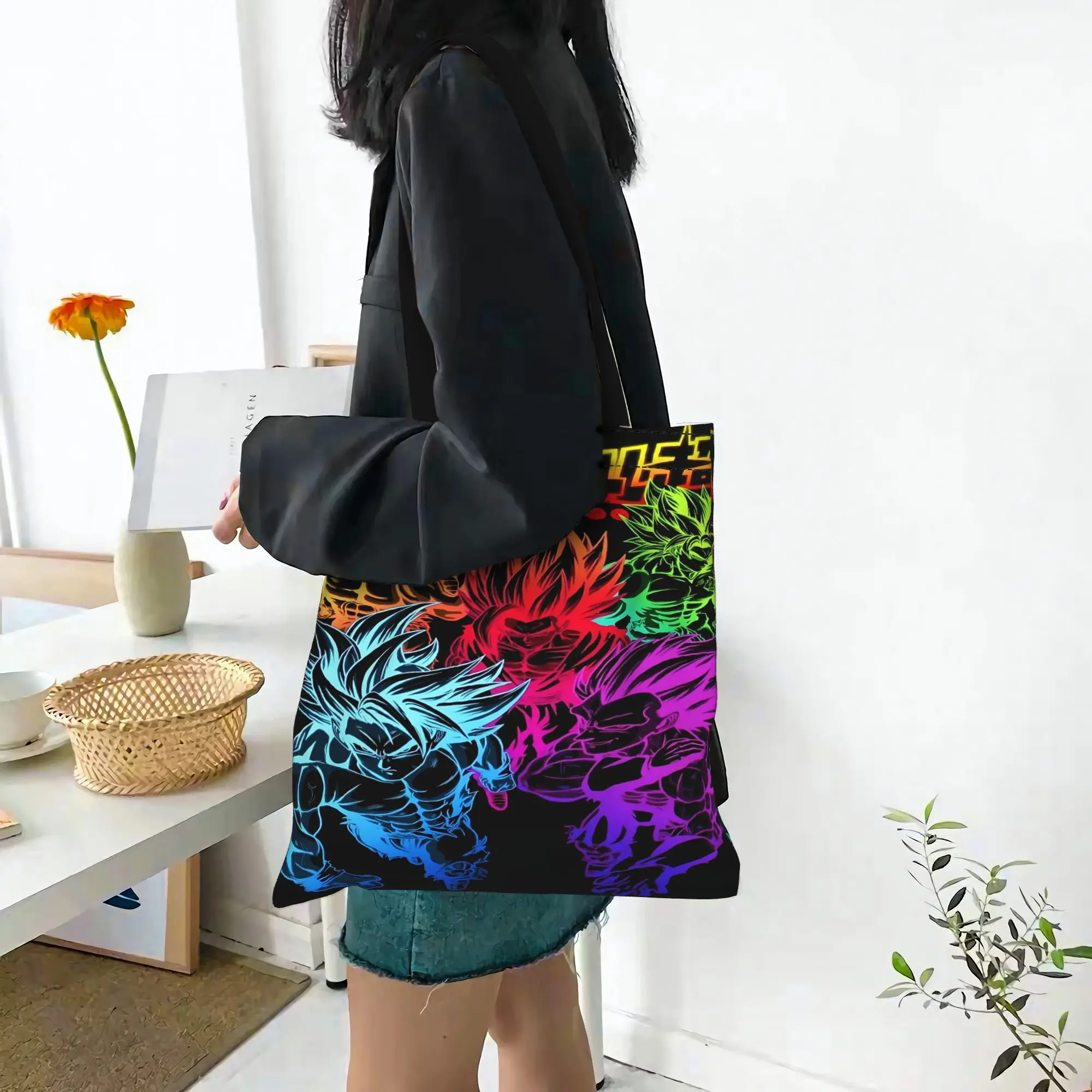 Customized Dragon Ball Goku Women's Bag Campus Handbag Large Capacity  Canvas Tote Bag Foldable Chic Pattern