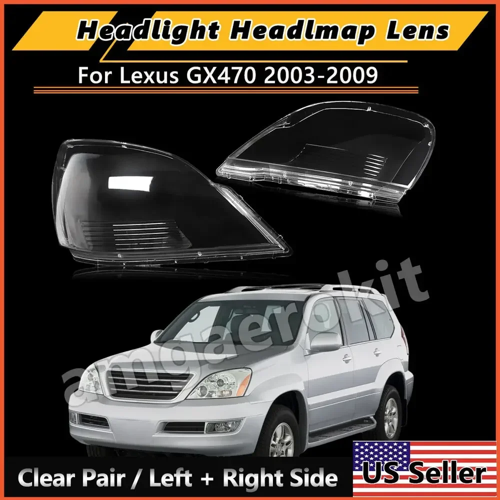 Car Headlight Lens Cover Transparent head light lamp Shell Pair For Lexus GX470 2003-2009  Left Right