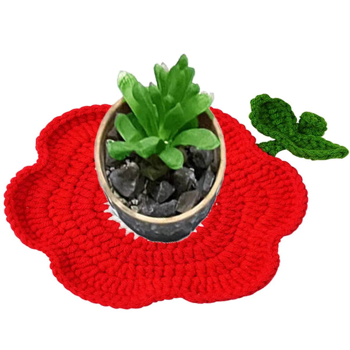 BomHCS    6PCS Multi Knitted Green Leaves Flower Mats for Cup Placemats Small Coffee Mug Doilies