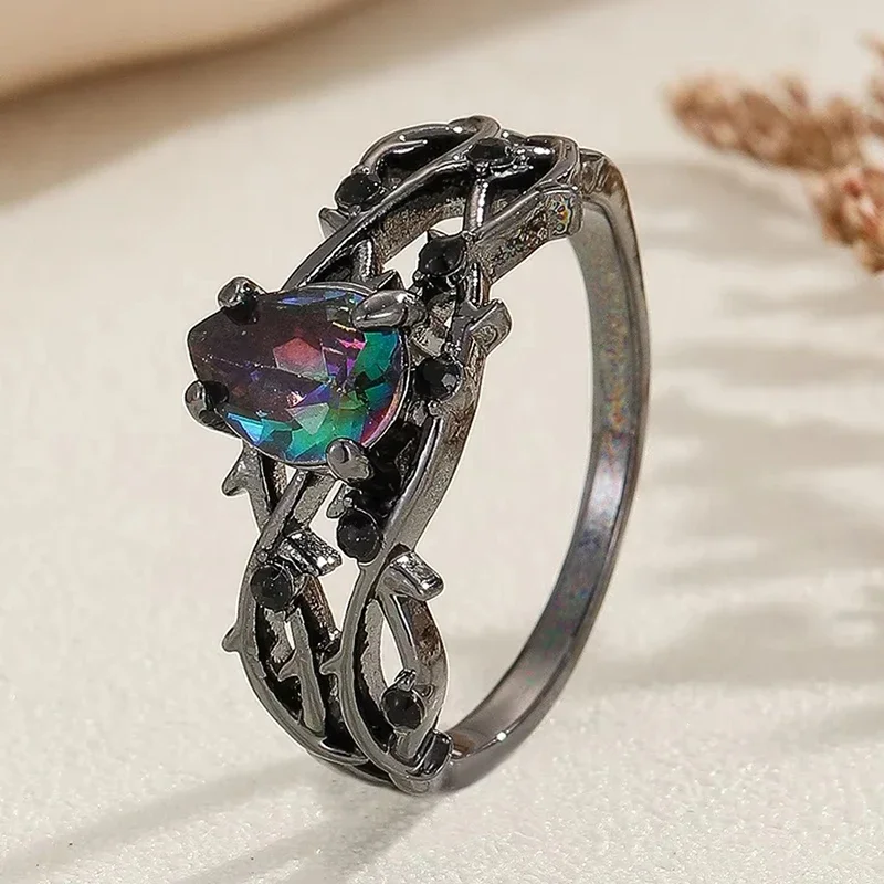 

Jianjie 2pcs/sets Gothic Style Gun Black Cubic Zircon Women's Rings Sets Retro Personality Accessories Trend