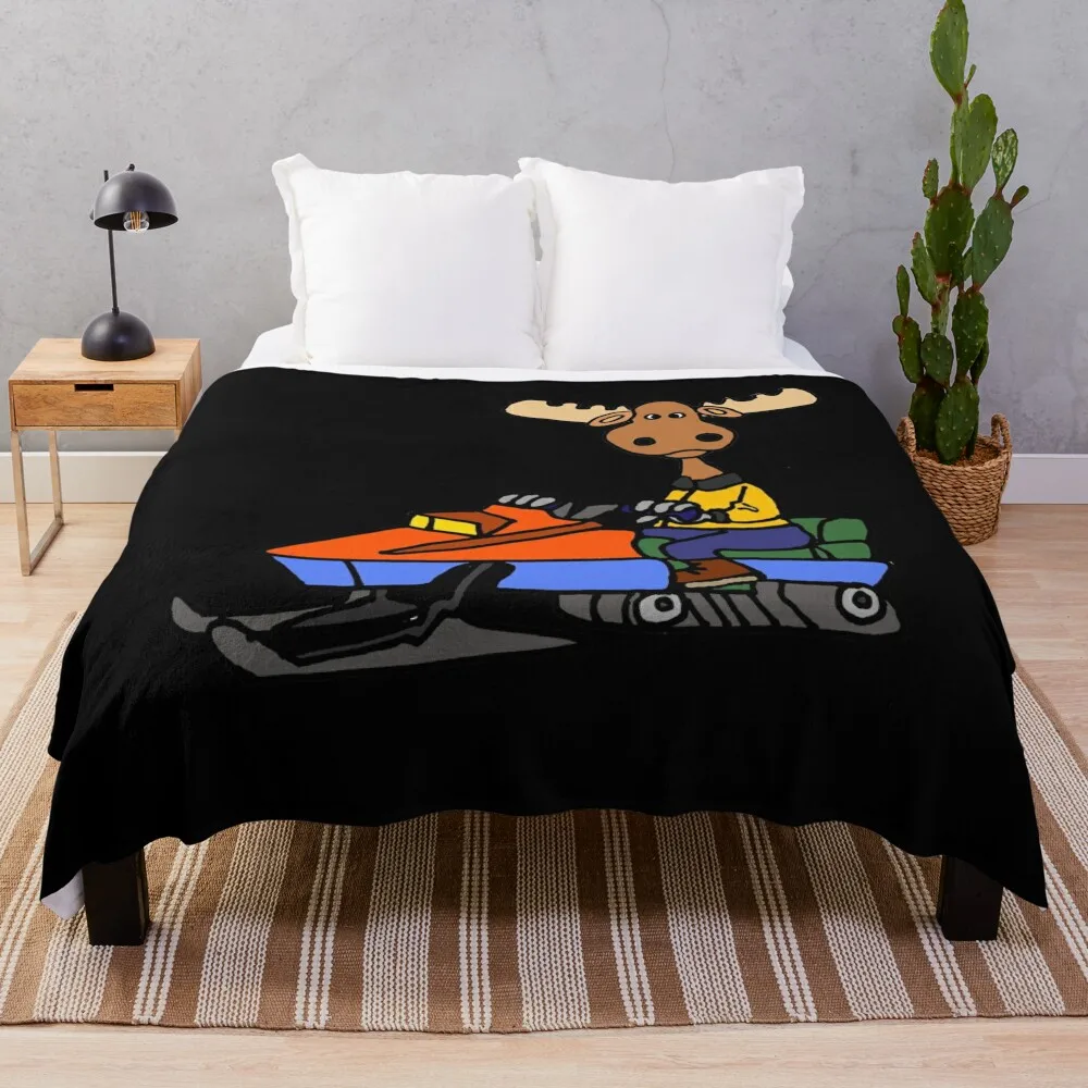 

Funny Moose Riding Snowmobile Cartoon Throw Blanket Camping Luxury Designer cosplay anime Blankets