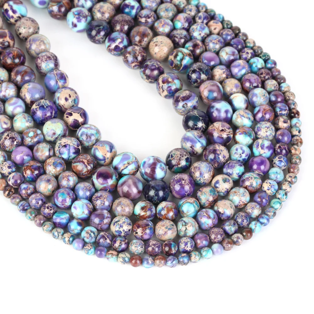 4mm-12mm Natural Purple Blue Sea Sediment Jasper Round Beads for Jewelry Making Diy Bracelets Necklace 15\