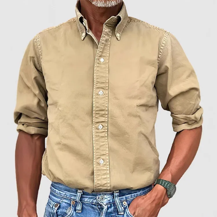 

Solid-color Casual ShirtFour Seasons New Men's Clothing Business Daily Versatile Shirt Homme Lapel Button Solid Color Shirt