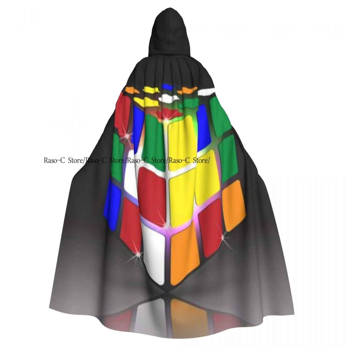 Hooded Cloak Unisex Cloak with Hood Multicolored Cube Cloak Vampire Witch Cape Cosplay Costume