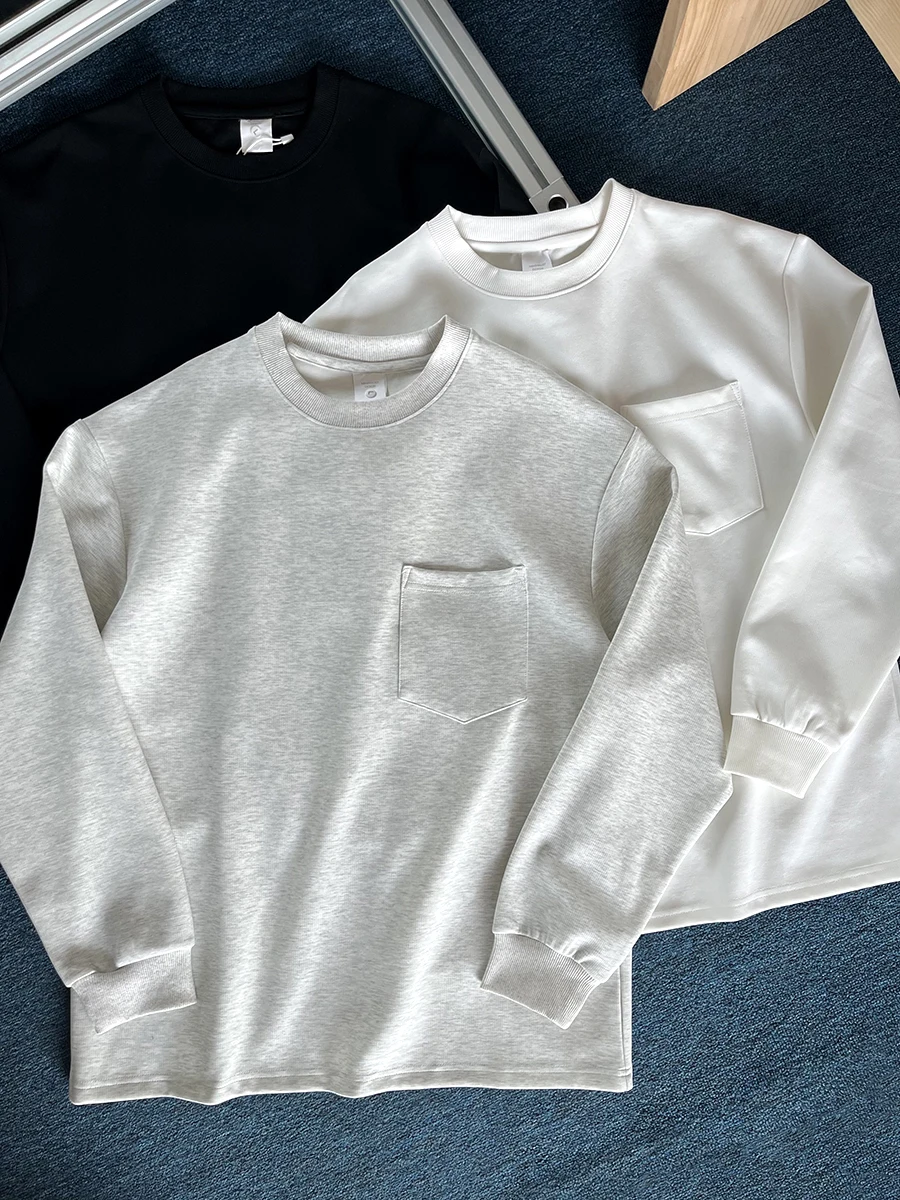 

Весенне-осенний плотный вязаный хлопковый свитшот с длинным рукавом и круглым вырезом, модный свободный повседневный базовый свитшот для мужчин