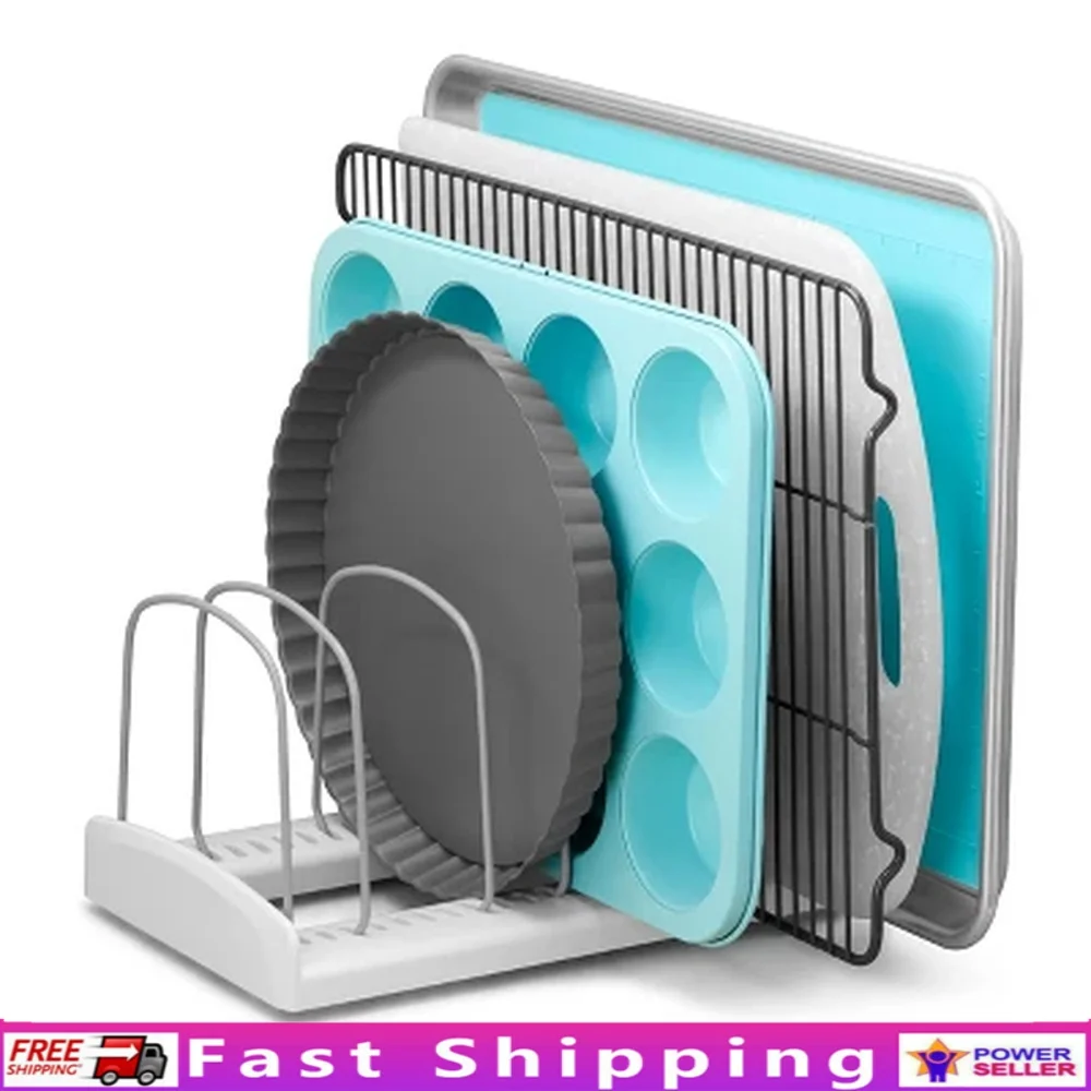 

Bakeware Rack Non-Slip Kitchen Organizer Adjustable Dividers Multi-Compartment Storage Cabinets and Pantries Easy Access