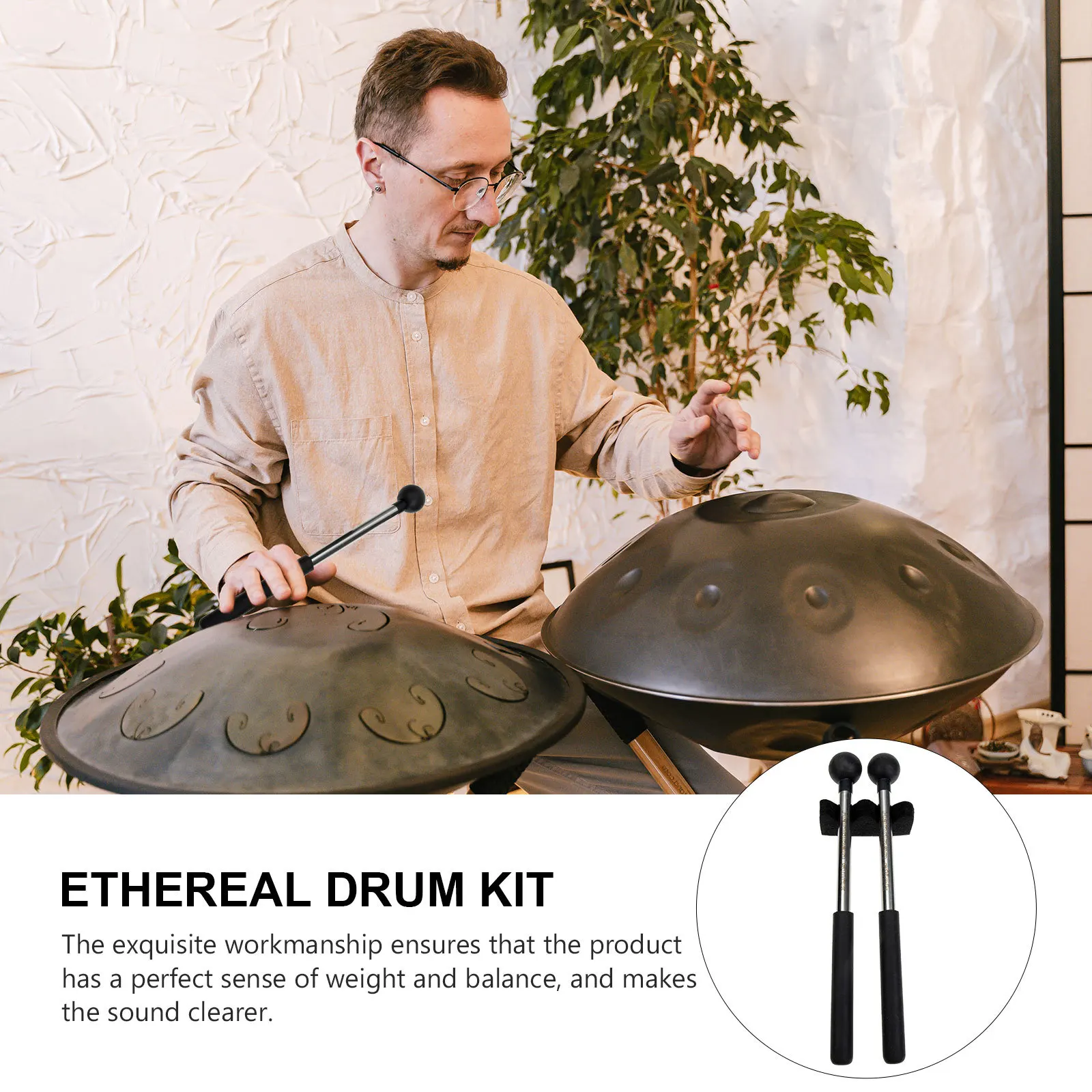 

1 Pair Rubber Head Percussion Sticks Lightweight Drum Mallets For Steel Tongue Drum Music Education Practice Portable Instrument