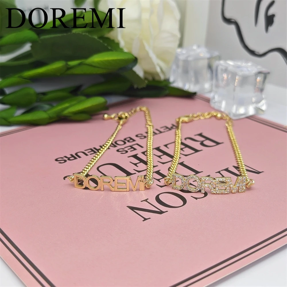 DOREMI 6MM Letter Zircon Name Bracelet Plain Letter Arched Customize Name Bracelet Fashion Women CZ Personalized Jewelry