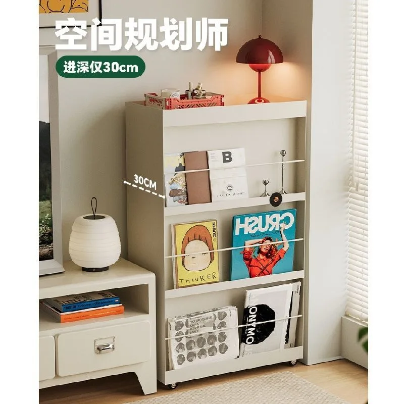 Home living room floor-to-ceiling simple bookshelf, student bookcase mobile storage shelf, bedroom multi-layer with wheels